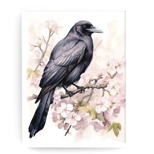 Watercolor Floral Crow Raven Wall Art Illustration Print Poster Card Unframed